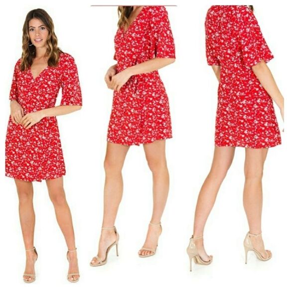 NEW Sanctuary Girl On Fire Faux Wrap
Red all over Floral Print Dress - Large / L - Picture 1 of 11